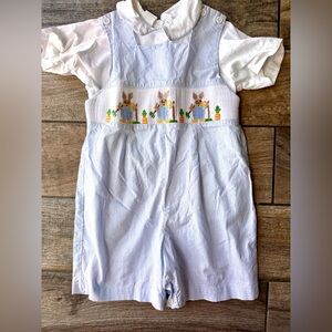 Boys Easter Bunny Smocked Shortalls Overalls sz 4T
